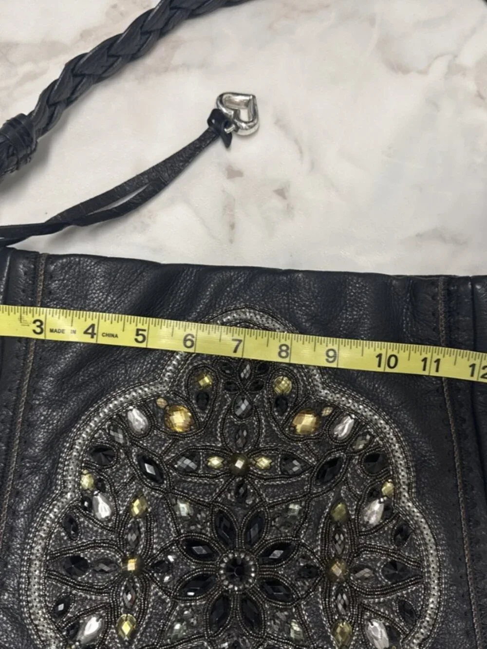 Brighton Anju Bag Masterpiece Collection Black Purse Hobo Leather Embellished